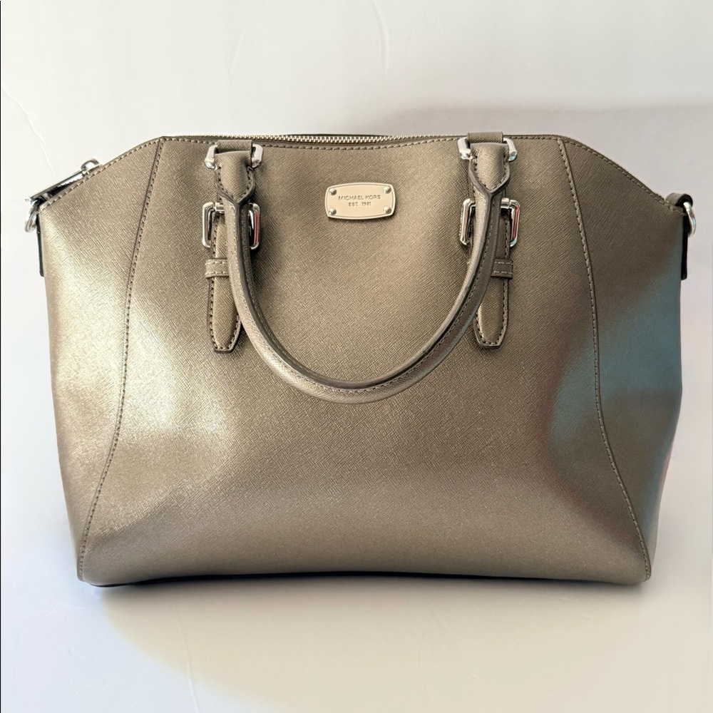 Michael Kors Ciara Large Satchel Handbag - Pewter
